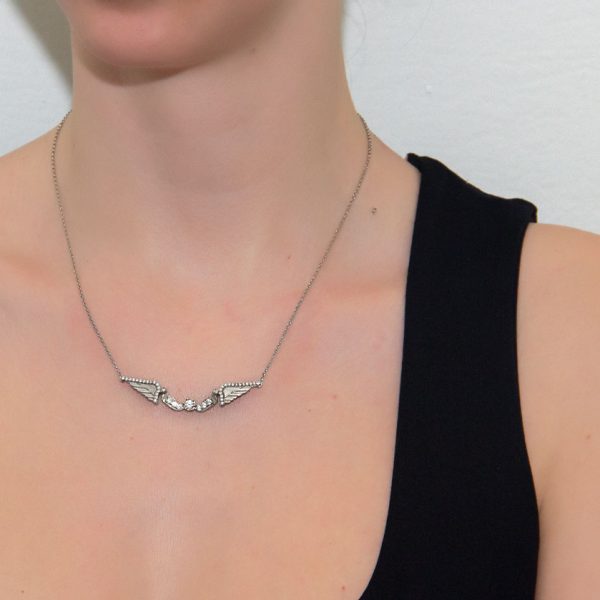 silver hermes wings necklace